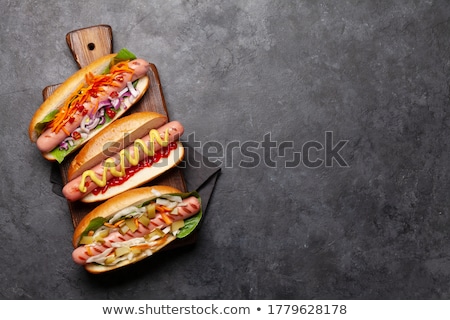 Stock fotó: Various Hot Dog With Vegetables Lettuce And Condiments