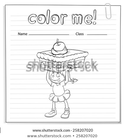 Foto stock: Coloring Worksheet With A Girl Carrying A Cake