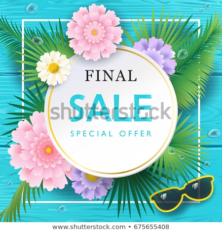 Stok fotoğraf: Summer Sale Design With Exotic Palm Leaves In Sunglasses On Tropical Island Background Vector Speci