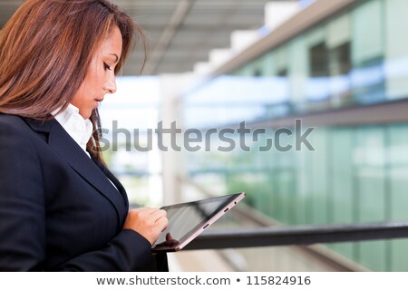 Stock photo: Futuristic Businesswoman Office Finger Touch Pad