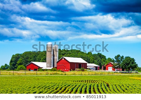 Foto stock: Farm House With Field And Silo