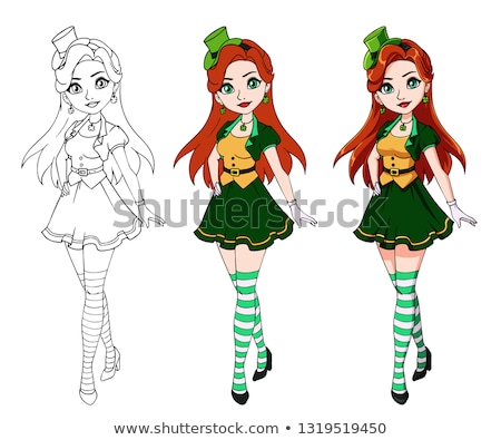 Foto stock: Red Hair Girl In Saint Patricks Day Leprechaun Party Hat
