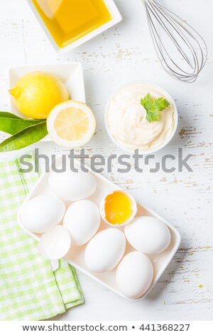 Stock photo: Homemade Mayonnaise Mayo In A Wooden Bowl White Background