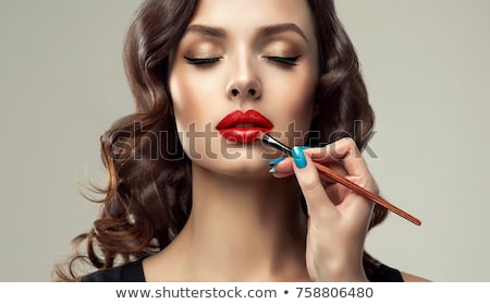 Zdjęcia stock: Beautiful Female Lips With Make Up And Brush