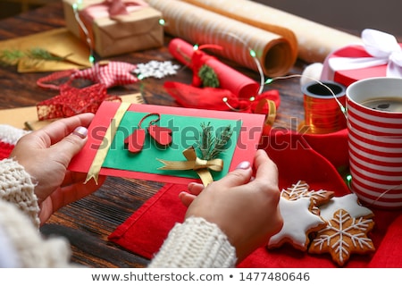 Foto stock: Handmade Christmas Composition On Wooden Background