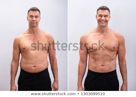 Сток-фото: Mature Man Before And After Weight Loss On White Background