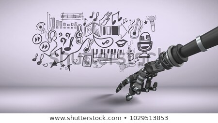 商業照片: Android Hand Pointing And Music Graphic Drawings