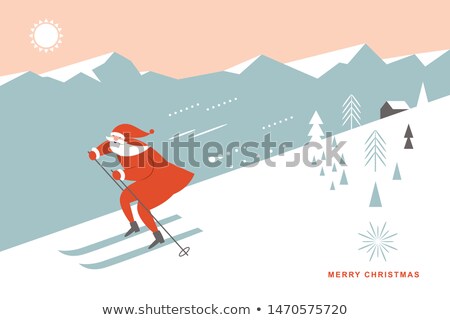 Foto stock: Cartoon Santa Claus Skiing