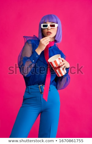 Foto stock: Woman In Movie Stereo Glasses