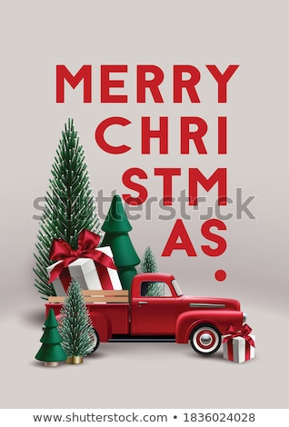 Red Car With Pine Tree And Presents In Box Vector Foto stock © Devor