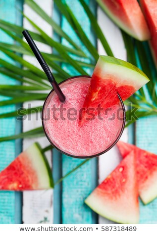 ストックフォト: Watermelon Smoothie Fresh Juice With Palm Leaves