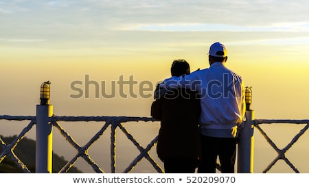 Сток-фото: Happy Senior Couple Over Beach Background