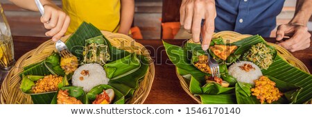 Stock fotó: Dad And Son Tourists In Indonesian Food Cafe Traveling With Kids Concept What To Do With Children