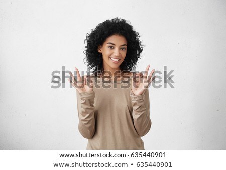 Сток-фото: Black Girl Perfect Hand Sign On Studio White Background