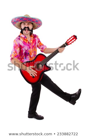 Mexican Male Brandishing Guitar Isolated On White Stock fotó © Elnur