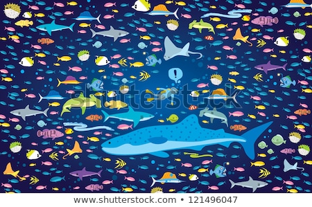 Stok fotoğraf: Silhouette Scene With Sea Creatures Underwater