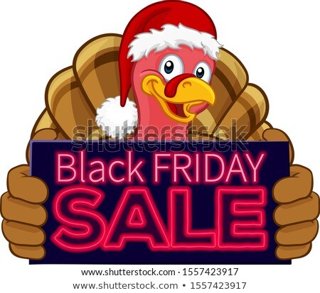 Stockfoto: Black Friday Sale Turkey In Santa Hat Cartoon