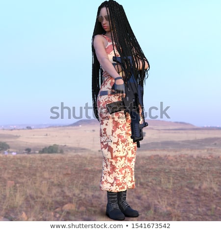 Stockfoto: Soldier Young Beautyful Girl Dressed In A Camouflage With A Gun