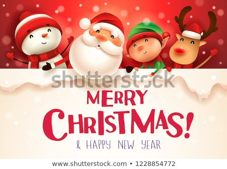 Stok fotoğraf: Santa And Reindeer Christmas Cartoon Sign