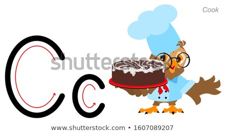 Stockfoto: English Alphabet Picture Letter For Kids English Language Abc Owl Cook Hold Cake