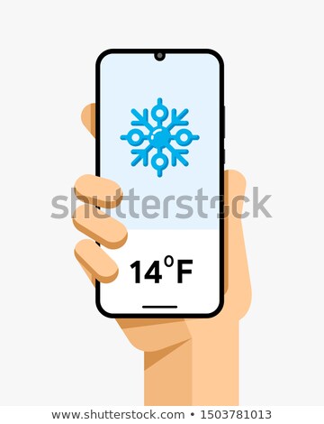 Smartphone Mockup In Human Hand Weather Temperature Application Winter Snow Cold Eps10 Vector Foto stock © karetniy