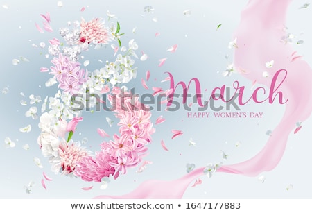 Stok fotoğraf: Flying Flowers For 8 March Vector Greeting Card