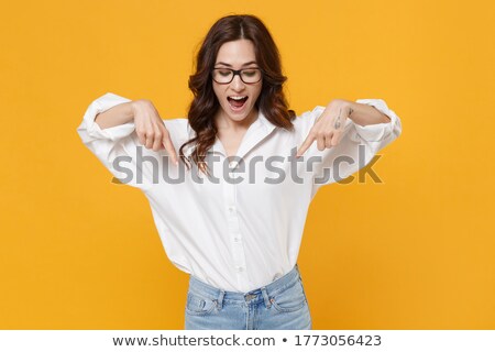 Stok fotoğraf: Business Woman Standing Down And Pointing Up