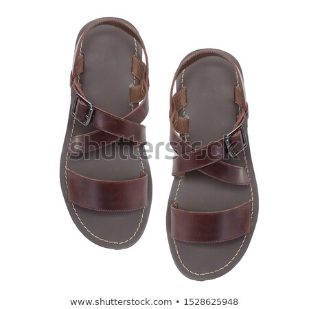 Stockfoto: Brown Leather Sandals On White