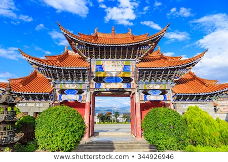 Stockfoto: The Pavilion Of Chinese Temple Shrine And Blue Sky