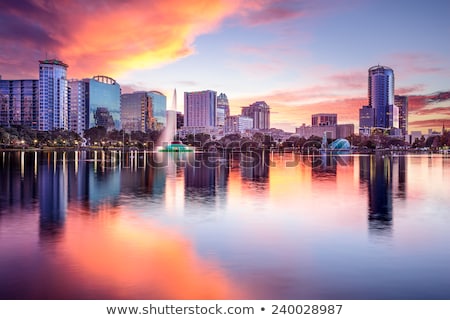 Foto stock: Orlando Skyline Sunset At Lake Eola Florida Us