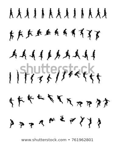 Foto stock: Man And Woman Silhouette In Animation Jumping