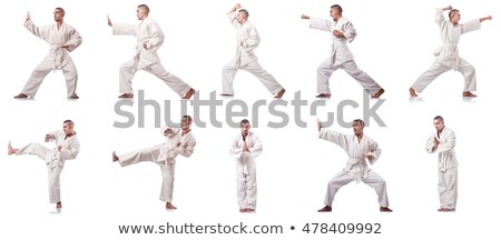 Сток-фото: Collage Of Karate Player In Kimono Isolated On White