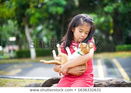 ストックフォト: Beautiful Girl With Oriental Siam Cat