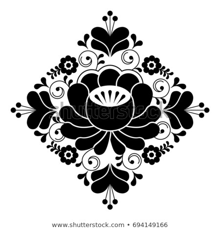 Russian Folk Design - Floral Pattern Black And White Square Composition Zdjęcia stock © RedKoala