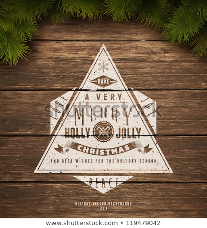 ストックフォト: Vector Merry Christmas Illustration On Vintage Wood Background With Typography And Holiday Elements