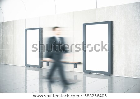 Stockfoto: Banner With Bright Screen In Underground Interior 3d Rendering