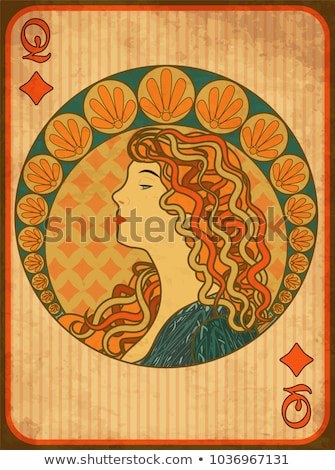 Stock fotó: Queen Poker Diamonds Card In Art Nouveau Style Vector Illustration