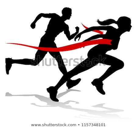 Zdjęcia stock: Runner Race Finish Line Track And Field Silhouette