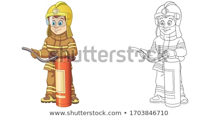 Foto stock: Cartoon Smiling Firefighter Man