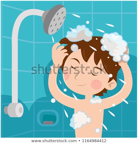 Stock fotó: Happy Young Boy Wash In Shower