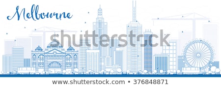 Foto stock: Outline Melbourne Skyline With Blue Buildings