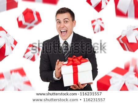 Stok fotoğraf: Portrait Of Young Business Man With Gifts