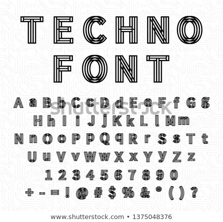 Foto d'archivio: Futuristic Complicated Techno Font Black Symbols Isolated On White