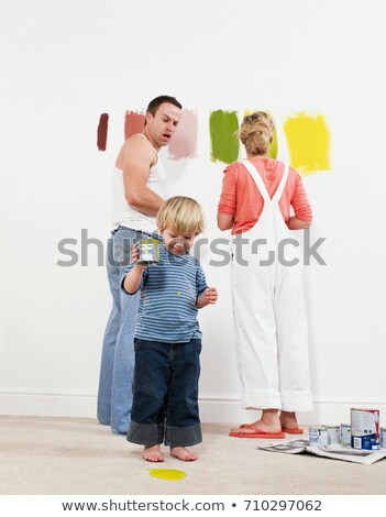 ストックフォト: Toddler Boy Pouring Paint Onto Carpet