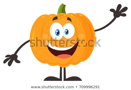 Orange Pumpkin Cartoon Emoji Character Waving For Greeting Stock foto © HitToon