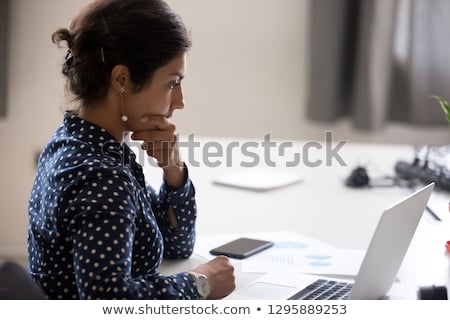 Stock fotó: Confused Young Business Woman Work In The Office With Computer
