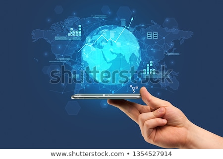 Stockfoto: Hand Touching Phone With Global Estate Report Concept