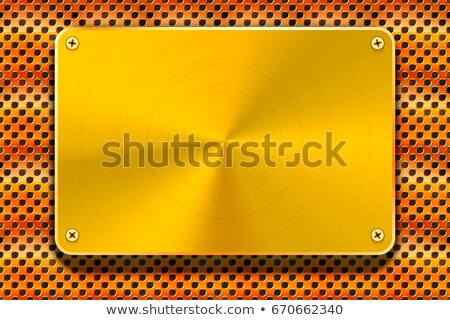 [[stock_photo]]: Glossy Polished Gold Metal Plate On Copper Grid Industrial Background