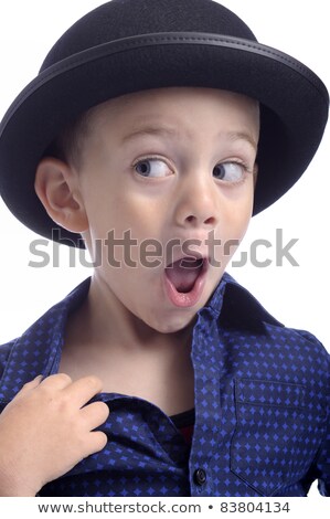 Stockfoto: Cute Little Boy With Bowler Hat Making Faces