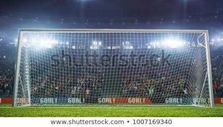 [[stock_photo]]: Football Ball On Grass With Goal Post